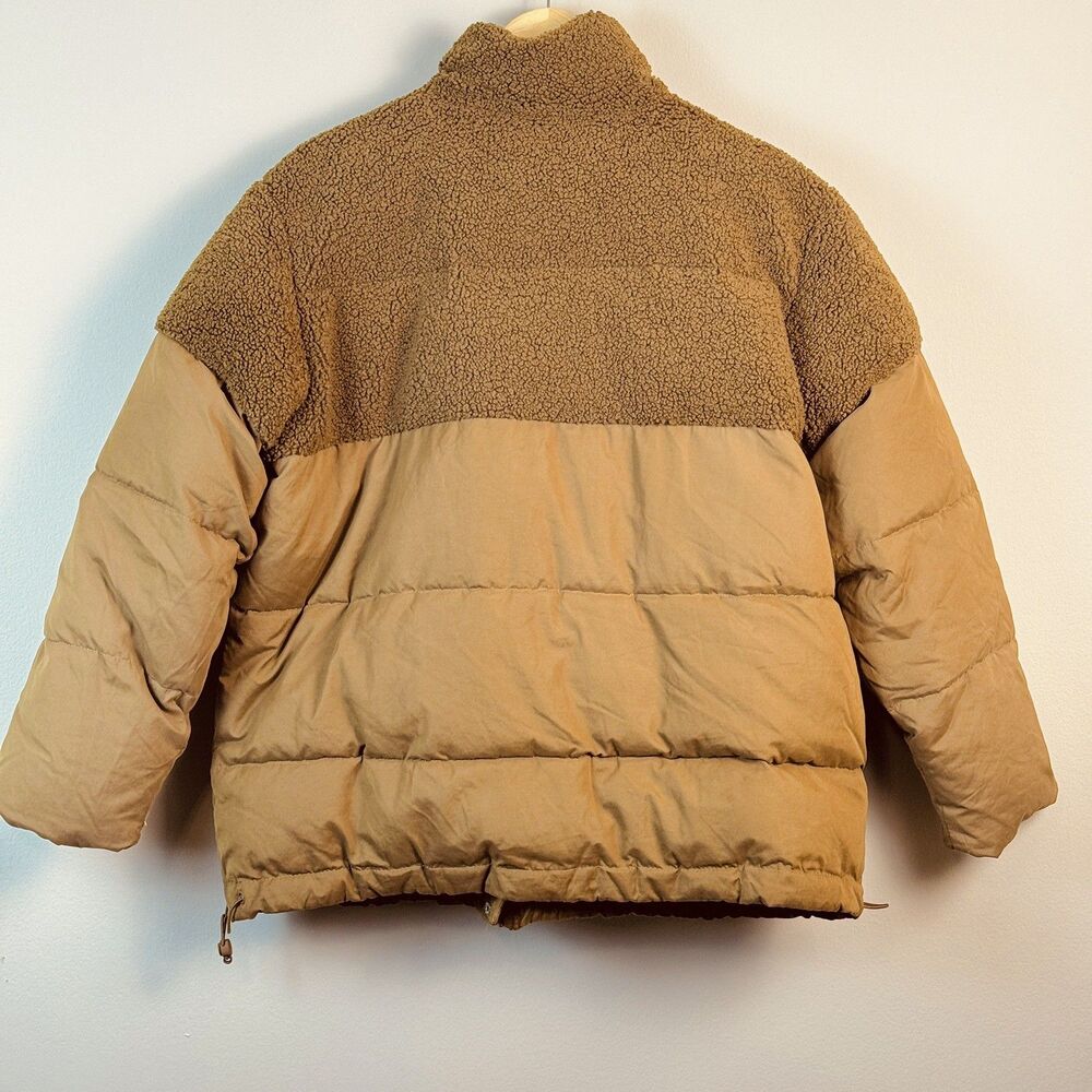 Good American sherpa puffer jacket mix cocoon sepia Brown women Sz 1/M gorpcore - Picture 3 of 11